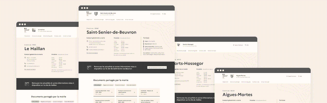 montage rassemblant les pages issues de l'Annuaires de Collectivités pour plusieurs communes françaises